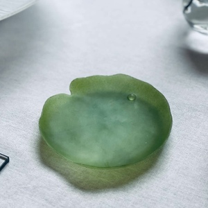 中村孝子 日本作家器 荷叶 彩绘透明气泡玻璃水果早餐甜品圆盘