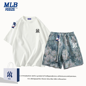 MLBNY潮牌男士短裤短袖套装夏季2024新款t恤休闲运动两件套青少年
