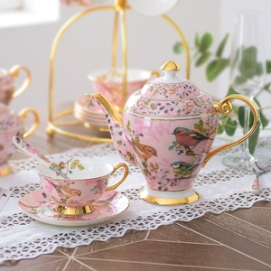 高颜值比翼双飞欧式小奢华粉色骨瓷咖啡杯具陶瓷英式下午茶杯花茶