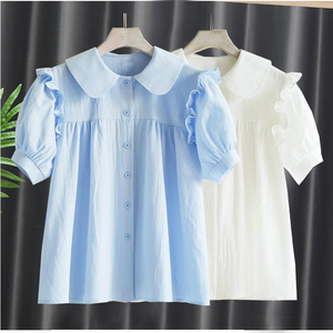 女童短袖衬衫夏装新款中大儿童夏季纯棉娃娃衫韩版衬衣超洋气上衣