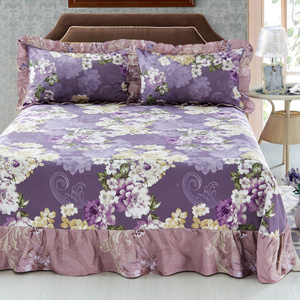 全棉韩式风田园蕾丝花边紫色小碎花单子双人床单纯棉2米床 单件