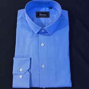 MRZO纯棉 小方领 蓝色细条纹修身休闲男士长袖衬衫薄款亚洲版