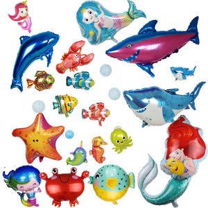 海洋主题铝箔气球鲨美人鱼海豚章鱼螃蟹河豚装饰生日派对布置铝膜