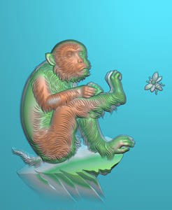 B512仿古动物十二生肖猴子手把件小挂件精雕图浮雕图灰度图