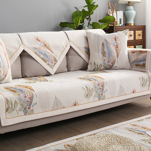 中式简约现代沙发垫雪尼尔沙发套罩四季通用防滑盖布欧式坐垫背巾