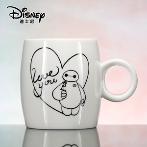 迪士尼正版超能陆战队大白杯子 可爱儿童卡通陶瓷杯 带盖勺马克杯