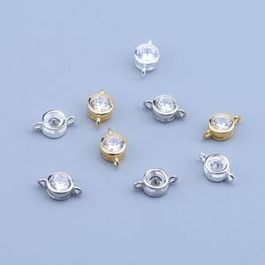 S925纯银diy锆钻配件 双环带钻连接隔珠 自制手链项链材料配饰