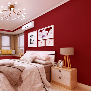 简约大红色纯色素色墙纸卧室客厅喜庆婚房酒店防水蚕丝无纺布壁纸