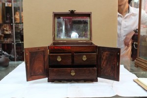 老挝红酸枝素面盒 嫦娥奔月百宝梳妆镜箱子 珠宝首饰盒红木摆件