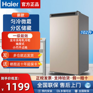 海尔102升冰柜 家用低霜 立式冷柜小型 抽屉式母乳一级单门侧开门