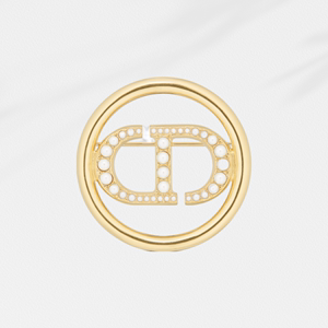 DIOR/迪奥女士饰品金色金属白色树脂珍珠CD镂空圆环胸针