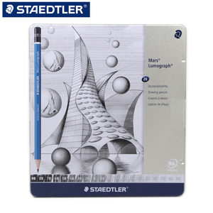 德国STAEDTLER施德楼蓝杆绘图铅笔素描装漫画设计100G20 20支铁盒套装美术生专业手绘绘图2比铅笔
