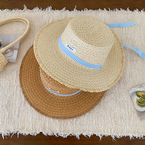 法式平顶编织可爱草帽女新款大帽檐夏季遮阳防晒帽海边度假沙滩帽
