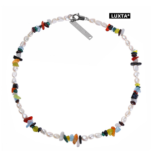 LUXTA原创 彩色天然石珠拼接巴洛克珍珠项链嘻哈潮男女同款锁骨链