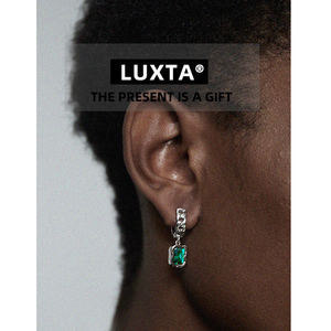 LUXTA原创 绿色宝石牌耳坠 耳环纯银嘻哈男高级感耳饰 木子洋同款