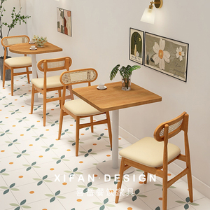 喜番 日式网红ins实木烘焙甜品店奶茶店桌椅组合 咖啡厅餐饮家具