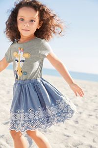 卡通灰色鹿女童短袖ｔ恤半裙套装欧美外贸童装2019夏季儿童套装潮