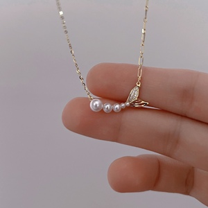 Orfila store超仙S925纯银珍珠锆石微镶钻鱼尾项链可调节锁骨链