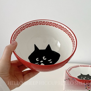 日式创意可爱小猫咪釉下彩拉面碗汤碗陶瓷大碗家用甜品盘生日礼物