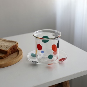 创意设计波点咖啡杯碟高硼硅玻璃耐热杯碟夏日气泡水果汁杯子礼物