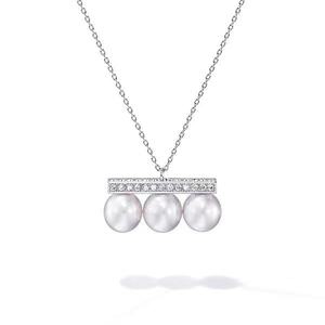 T家新款 孙娜恩珍珠项链三颗珍珠镶嵌锆石平衡木吊坠纯银18K金
