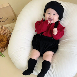 韩版婴儿套装春秋款婴幼儿红色针织上衣两件套洋气百搭宝宝衣服春