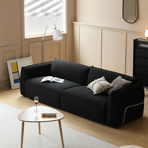 北欧小户型直排布艺沙发客厅现代轻奢双人三人位极简黑色中古沙发