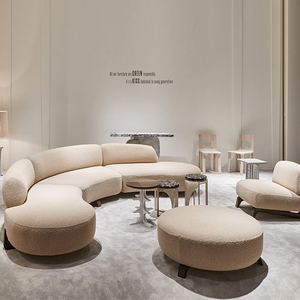 意式轻奢设计师沙发创意个性家具羊羔绒客厅北欧弧形布艺沙发组合