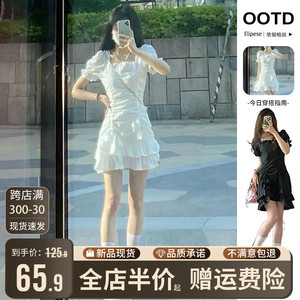 赫本风小白裙2024新款设计感小众短裙法式气质白色连衣裙子女夏季