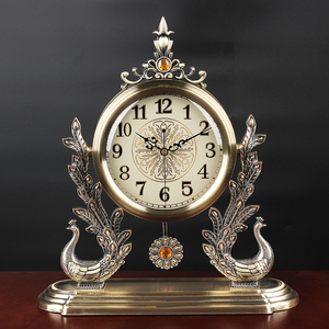 欧式轻奢金属座钟客厅静音台钟台式钟表摆件家用美式孔雀装饰坐钟