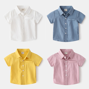 男童短袖衬衫夏季新款中小儿童棉质纯色翻领设计休闲风潮范薄款