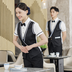 京橙西餐厅服务员工装夏季餐饮工作服女短袖饭店前厅酒店员工工服
