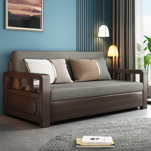 布艺实木沙发床客厅多功能坐卧两用可折叠抽拉式小户型双人经济型