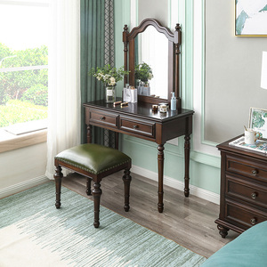 美式纯全实木梳妆台小户型主卧室轻奢简约欧式复古一体化妆桌妆凳