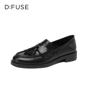 D：Fuse/迪芙斯春秋圆头方跟流苏一脚蹬两穿乐福单鞋女DF3311206H
