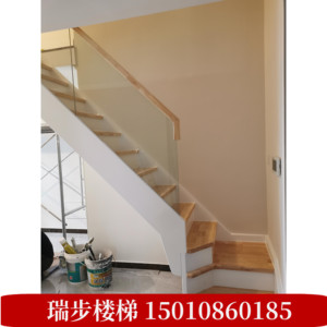 北京实木楼梯玻璃护栏阁楼复式网红室内家用整体楼梯北京公寓楼梯