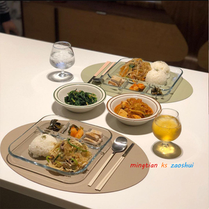 韩国ins同款饭盒微波炉加热玻璃分格盘一人分餐盘早餐饺子快餐盘