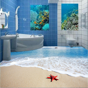 3D立体地贴客厅卧室卫生间厨房地板革自粘走廊地面贴画沙滩海星