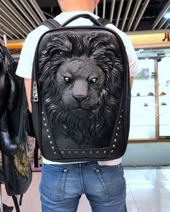 欧美休闲男女双肩背包韩版潮流真皮包包个性3D立体狮子头铆钉包