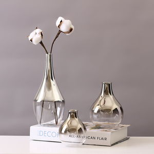 陌歌现代简约银色玻璃小花瓶干花插花器北欧家居客厅餐桌装饰摆件