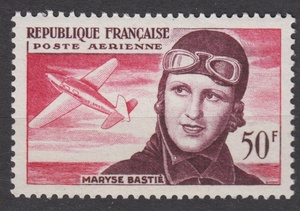 法国邮票1955年女飞行员巴斯蒂埃1全MNH航空票冈东雕刻版