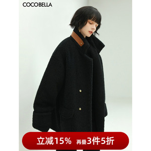 【3件5折】COCOBELLA泰迪卷毛绒外套女PU拼接立领派克服大衣SC538