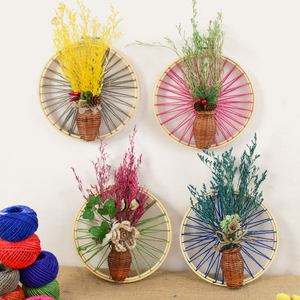创意手工麻绳编织圆竹圈花艺壁挂吊饰幼儿园教室布置环创装饰材料