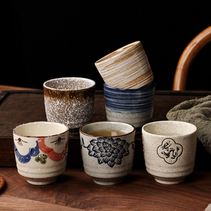 日式餐馆茶杯具手绘水杯简约杯子陶瓷杯樱花杯冷水古朴创意随手杯