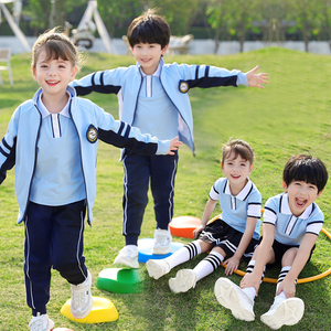 小学生校服套装幼儿园园服夏季中国风粉色儿童学院运动班服三件套