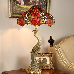 孔雀帝凡尼沙发角几美式全铜台灯复古创意办公室桌面客厅装饰摆件