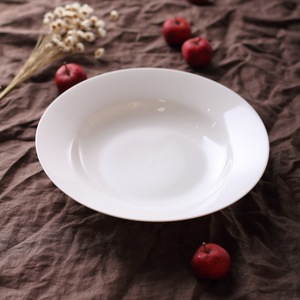 高档骨瓷汤盘菜盘简约纯白圆形深盘中式家用陶瓷餐具西餐盘子碟子