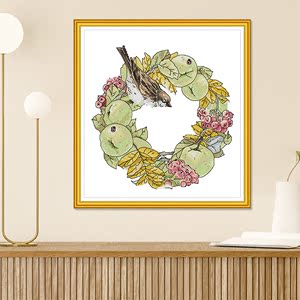 花环与小鸟动物系列十字绣2022年新款线绣现代简约客厅手工刺绣画