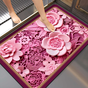3D效果花朵海草浴室防滑垫硅藻泥吸水地垫卫生间门口脚垫清新绿色