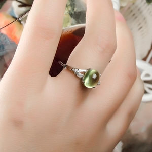 葡萄石戒指女925纯银活口指环镶嵌宝石水晶饰品时尚气质